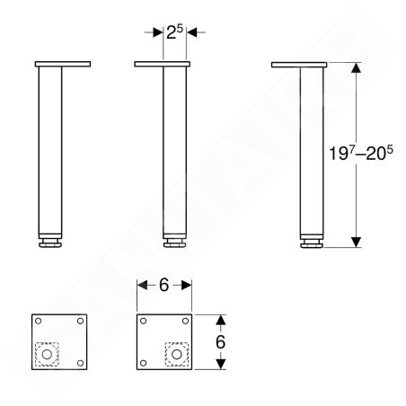 Geberit Selnova Square - Pieds de meubles, 2x, blanc 501.423.01.1