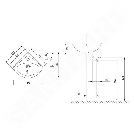 Aqualine Luigi - Lave-mains 337x337 mm, d'angle, blanc FS161