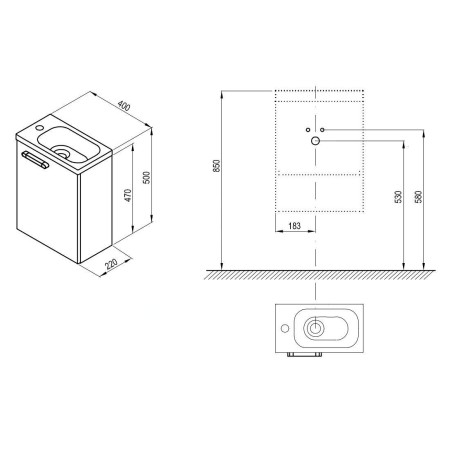 Ravak Chrome - Porte pour meuble vasque SD 400, gauche, blanche X000000540