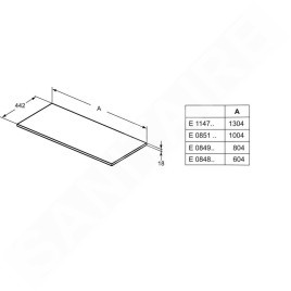 Ideal Standard Connect Air - Plateau 1004 x 18 x 442 mm, blanc brillant laqué E0851B2