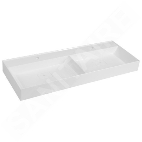 Sapho Godiva - Double-lavabo 1190x440 mm, sans trop-plein, 2 trous pour robinet, blanc GU119