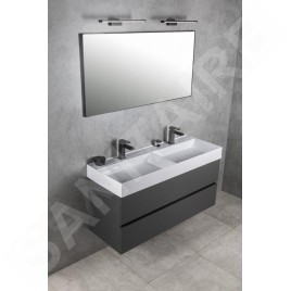 Sapho Godiva - Double-lavabo 1190x440 mm, sans trop-plein, 2 trous pour robinet, blanc GU119