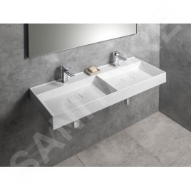 Sapho Godiva - Double-lavabo 1190x440 mm, sans trop-plein, 2 trous pour robinet, blanc GU119