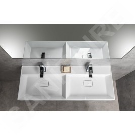 Sapho Godiva - Double-lavabo 1190x440 mm, sans trop-plein, 2 trous pour robinet, blanc GU119