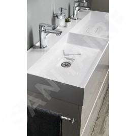 Sapho Godiva - Double-lavabo 1190x440 mm, sans trop-plein, 2 trous pour robinet, blanc GU119