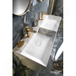 Sapho Godiva - Double-lavabo 1190x440 mm, sans trop-plein, 2 trous pour robinet, blanc GU119