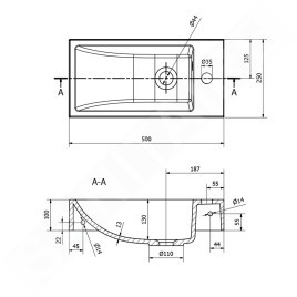 Sapho Small - Lavabo Ariana 500x100x250 mm, robinet à droite, blanc SM016