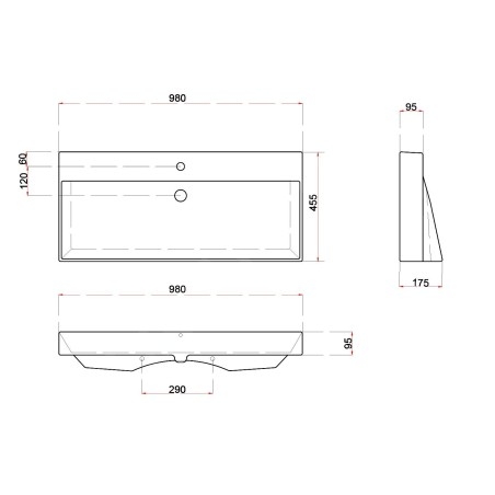 Sapho Kare - Meuble-lavabo Kare 980x460 mm, avec un trou pour robinet, blanc 17100