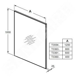 Ideal Standard Mirror&Light - Miroir 1.200x1.000 mm avec encadrement T3594BH