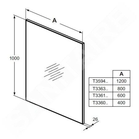 Ideal Standard Mirror&Light - Miroir 400x1.000 mm avec encadrement T3360BH