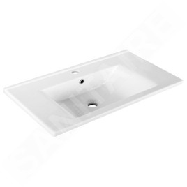 Aqualine Zuno - Lavabo 750x450 mm, avec trop-plein, trou pour robinet, blanc 9075
