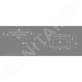Aqualine Zuno - Lavabo 750x450 mm, avec trop-plein, trou pour robinet, blanc 9075