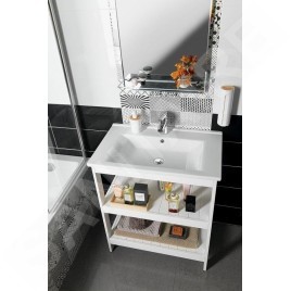 Aqualine Zuno - Lavabo 750x450 mm, avec trop-plein, trou pour robinet, blanc 9075