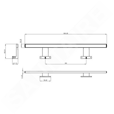 Aqualine Accessoires - Luminaire à LED Serapa, longueur 600 mm, 9W, chromé SA148