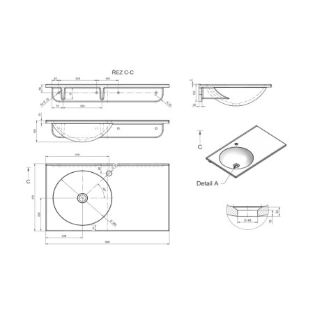 Sapho Juno - Lavabo 800x150x460 mm, version gauche, blanc JU080
