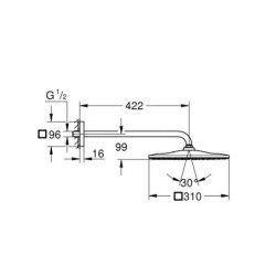 Grohe Rainshower - Douche de tête 310, Mono Cube 9,5 l/min, 1 jet, bras de douche 422 mm, chrome 26564000