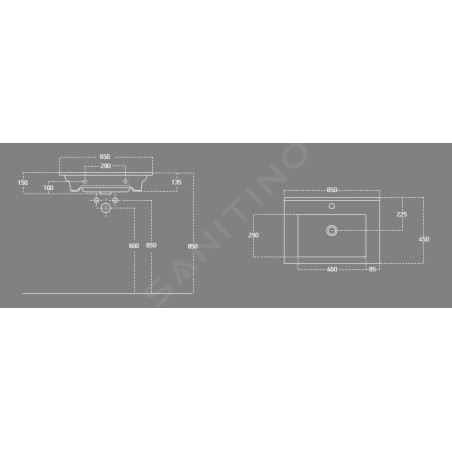Aqualine Zuno - Lave-mains, 650x450 mm, avec trop-plein, un trou pour robinetterie, blanc 9065