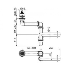 Alcadrain Siphons - Siphon de lavabo, diamètre 40 mm, peu encombrant A413