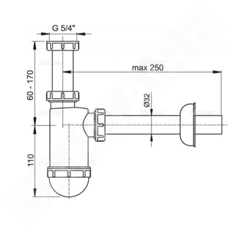 Alcadrain Siphons - Siphon de lavabo, diamètre 32 mm avec écrou de trop-plein A430