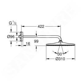 Grohe Rainshower - Douche de tête 310, Mono 9,5 l/min, 1 jet, bras de douche 422 mm, chrome 26558000