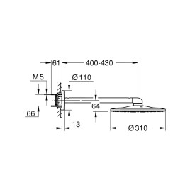 Grohe Rainshower SmartActive - Douche de tête 310, bras de douche 430 mm, 2 jets, Hard Graphite brossé 26475AL0
