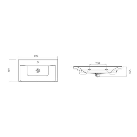 Aqualine Céramique - Lavabo Sava 800x460 mm, avec 1 trou pour robinetterie, blanc 2080
