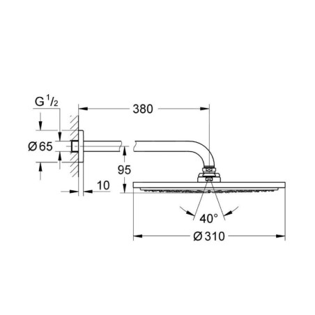Grohe Rainshower - Douche de tête Cosmopolitan, diamètre 310 mm, bras de douche 380 mm, chrome 26066000