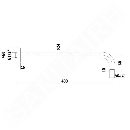 Paffoni Stick - Bras de douche, longueur 400 mm, noir mat ZSOF034NO