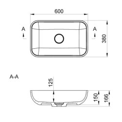 Sapho Lavabos - Lavabo à poser Menar 600x380 mm, sans trop-plein, sans trou pour robinet, marbre coulé, blanc ME600