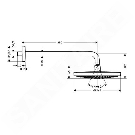 Hansgrohe Raindance Select S - Douche de tête 240, 2 jets, EcoSmart 9l/min, bras de douche 390 mm, chrome 26470000