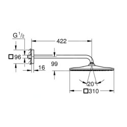 Grohe Rainshower - Douche de tête 310, Mono Cube 9,5 l/min, 1 jet, bras de douche 42 cm, Cool Sunrise brossé 26564GN0