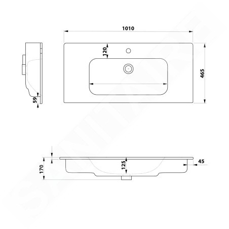 Sapho Sanovit Piedra - Lavabo pour meuble 101x47 cm, avec trop-plein, trou pour robinet, blanc 43101