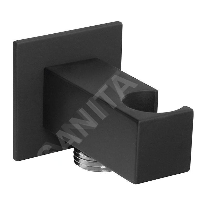 Sapho Accessoires - Coude de raccordement avec support, anguleux, noir mat SG303NE