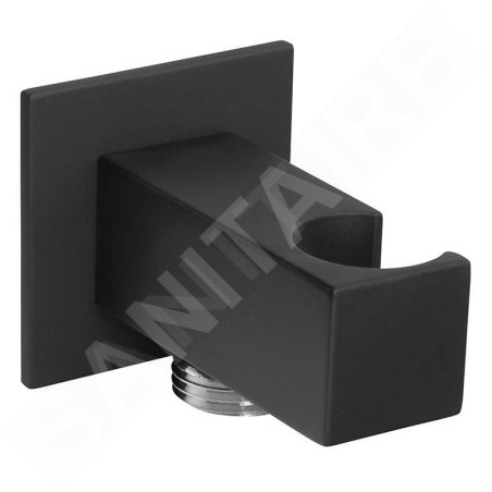 Sapho Accessoires - Coude de raccordement avec support, anguleux, noir mat SG303NE