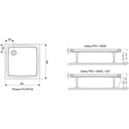 Ravak Galaxy Pro Flat - Receveur de douche Perseus Pro-90 Flat, 900x900 mm, blanc XA037711010