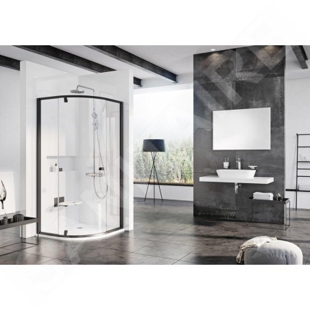 Ravak Pivot - Cabine de douche quart de cercle PSKK3-90, 870-895 mm, cadre noir/verre clair 37677300Z1