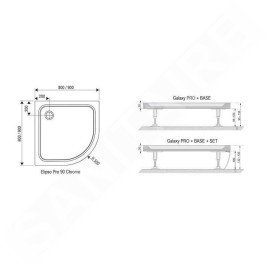 Ravak Galaxy Pro Chrome - Receveur de douche Elipso Pro-90 chrome, 900x900 mm, blanc XA247701010