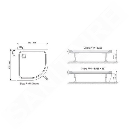 Ravak Galaxy Pro Chrome - Receveur de douche Elipso Pro-90 chrome, 900x900 mm, blanc XA247701010