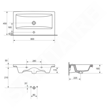 Cersanit Como - Lavabo 80x45 cm, avec trop-plein, trou pour robinetterie, blanc K32-004-BOX