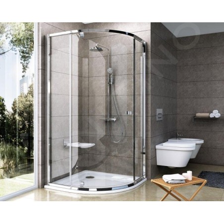 Ravak Pivot - Cabine de douche quart de cercle PSKK3-90, 870-895 mm, cadre chrome satiné/verre clair 37677U00Z1