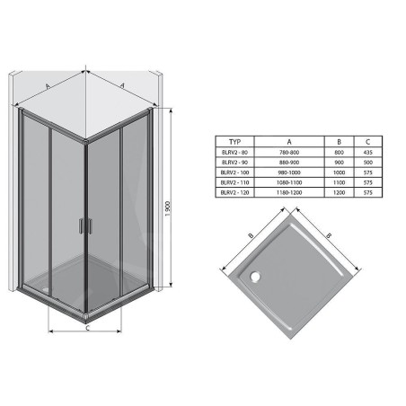 Ravak Blix - Porte de douche BLRV2K 100 cm, verre satiné/transparent 1XVA0U00Z1