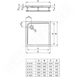 Ideal Standard Ultra Light - Receveur de douche 900x900 mm, blanc K517301