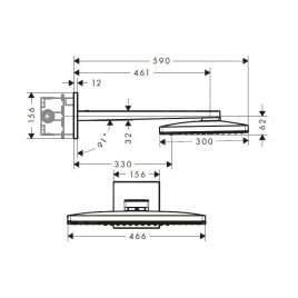 Hansgrohe Rainmaker Select - Douche de tête 460, 2 jets, bras de douche 460 mm, noir/chrome 24005600