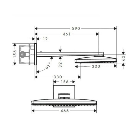 Hansgrohe Rainmaker Select - Douche de tête 460, 2 jets, bras de douche 460 mm, noir/chrome 24005600