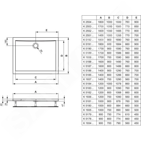 Ideal Standard Ultra Light - Receveur de douche 1800 x 900 mm, blanc K519201