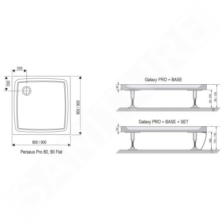 Ravak Galaxy Pro Flat - Receveur de douche, 800x800 mm, blanc XA034411010