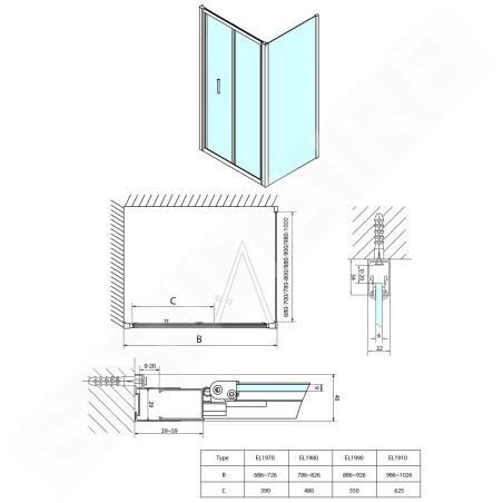 Polysan Easy Line - Porte de douche pliante 800 mm, verre clair EL1980