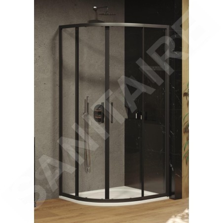 Ravak Blix - Cabine de douche quart de cercle, 900x900 mm, noir/verre clair X3BM70300Z1