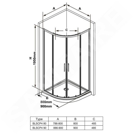 Ravak Blix - Cabine de douche quart de cercle, 900x900 mm, noir/verre clair X3BM70300Z1