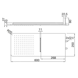 Steinberg 390 - Douche de tête, 600x250 mm, 2 jets, noir mat 390 5662 S